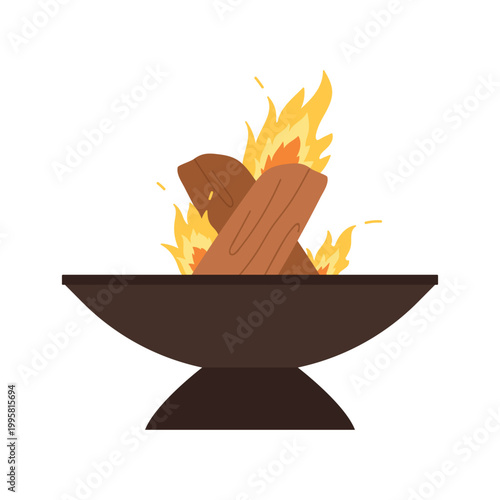 Outdoor garden bonfire. Backyard picnic and barbecue area, landscape garden cartoon vector illustration