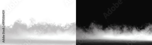 Obraz na plátně Realistic white smoke or fog on white and black background, atmospheric low mist