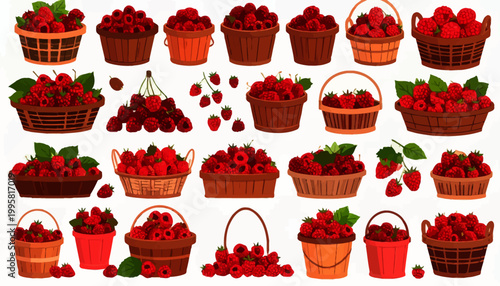 Collection of Strawberries in Baskets.