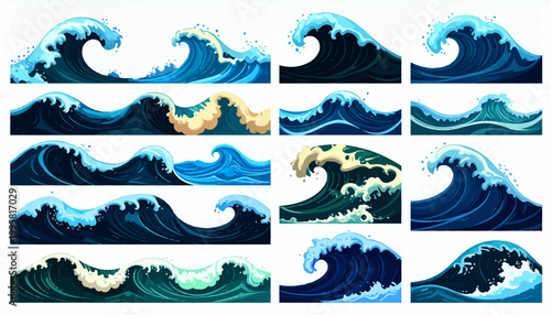 Collection of Various Ocean Waves Crashing.