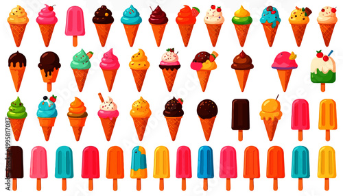 Colorful Ice Cream Cones and Popsicles.