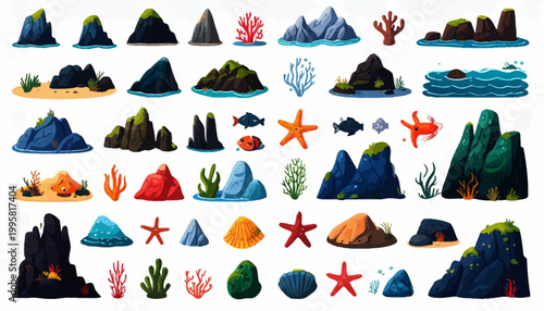 Colorful ocean creatures and reefs.