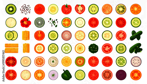 Variety of fruit slices and halves.