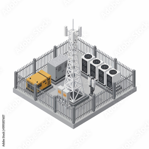 Cell Tower Site with Equipment and Fencing.