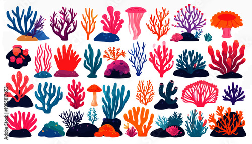 Colorful Coral Reef Marine Life Illustration.