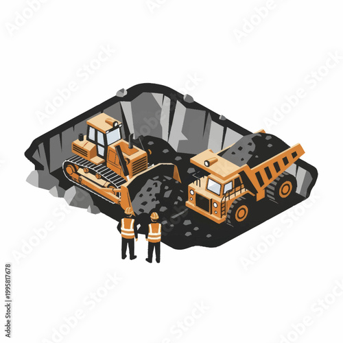 Construction heavy machinery working together in a mine.