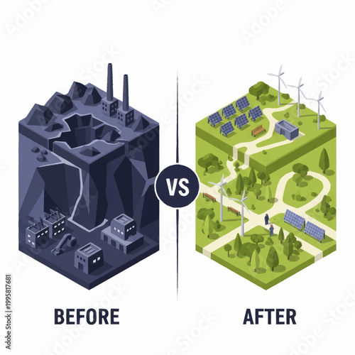 Comparison of industrial pollution and clean energy landscape.