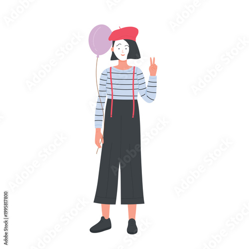 Circus mime funny artist. Amusement park festival, circus comedy performance cartoon vector illustration