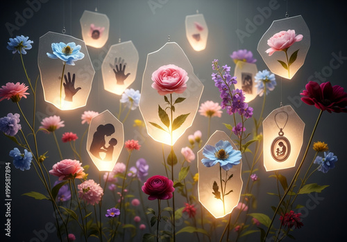 Ethereal Garden of Memories with Glowing Floating Crystals