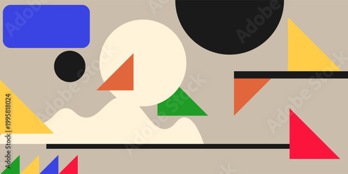 Photos Modern Abstract Geometric Composition with Triangles and Lines, Suprematist Styl