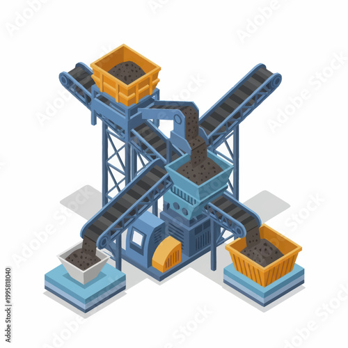 Industrial conveyor belt system processing raw materials.