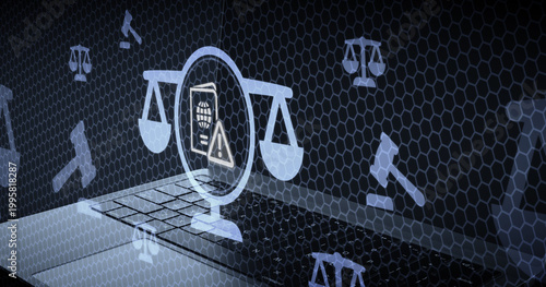 Quadro su tela Digital legal concept showing a warning icon with a passport on a laptop screen