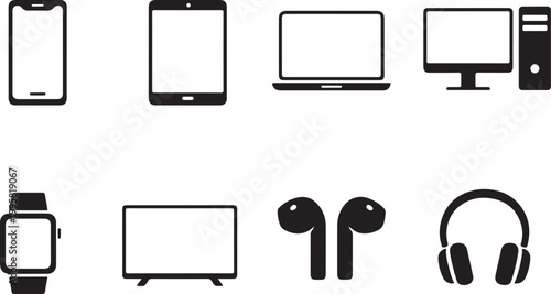 Electronic device icon set smartphone laptop headphone wearable technology symbols