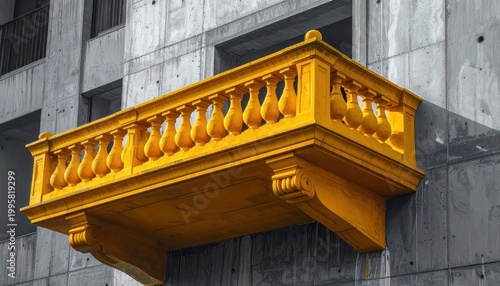 Yellow Balcony on Modern Building Exterior.
