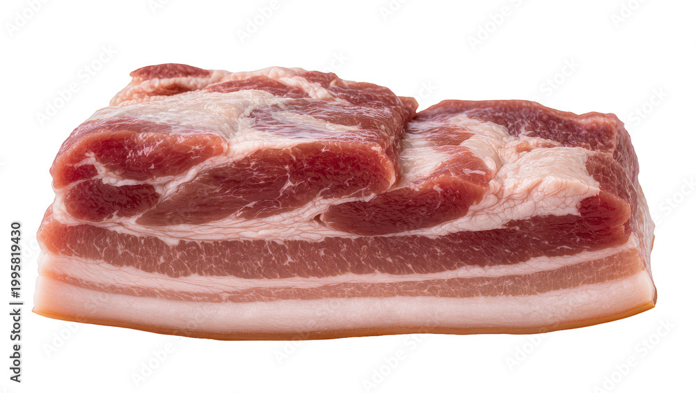 Obraz premium Raw marbled bacon slices stacked with fat and meat texture
