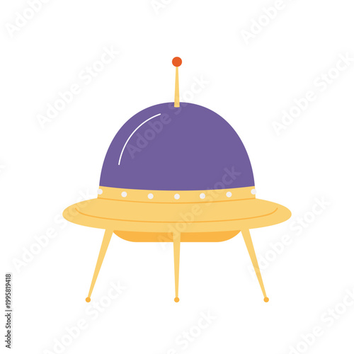 Cute round spaceship. Exploring galaxy and solar system, astronomy science cartoon vector illustration
