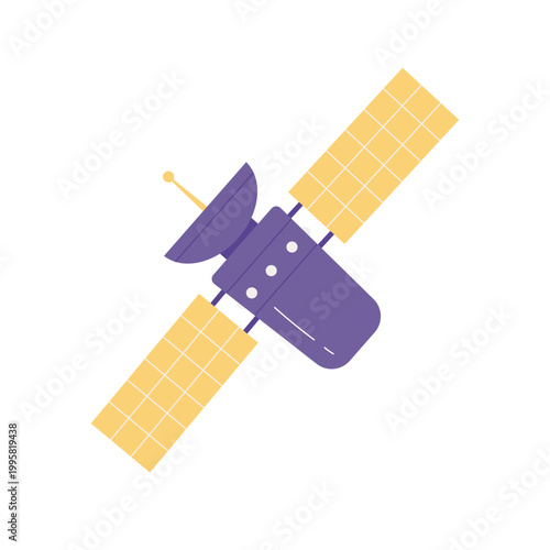 Communication space satellite. Exploring galaxy and solar system cartoon vector illustration