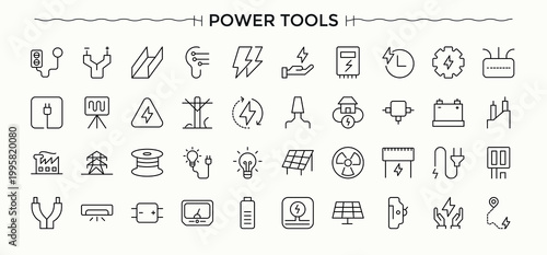 Set of Power Tools line icon. Pack of construction, hardware, power, repair, equipment, tool, electric. Hardware icon set. Vector illustration.