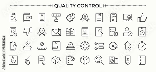 Quality Control icon. Icons for UI designs. Featuring control, certificate, assurance, mark, approve, standard. Vector illustration. Pixel perfect. Assurance line icon set.