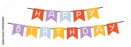 Happy birthday party colorful garland. Celebration party decorative flags cartoon vector illustration