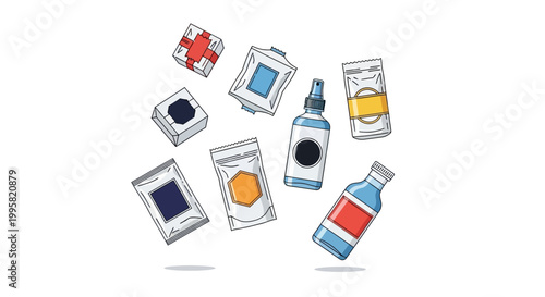 The illustration shows various paint tubes and packets scattered around.