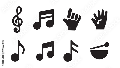 Black music notes and hand sign icons Vector