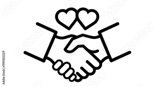 Handshake with Hearts Icon: Partnership, Love, Agreement, Trust, Friendship, Business Deal