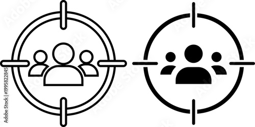 Target Audience Icon Set Customer Focus Group Marketing Recruitment Outline And Glyph Vector Illustration