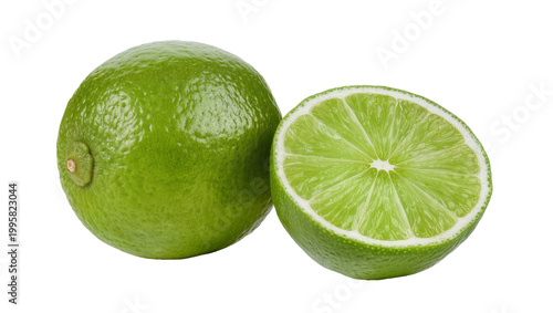Fresh Green Lime Whole and Half Citrus Fruit