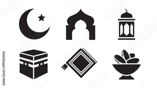 Islamic symbols icons set Vector