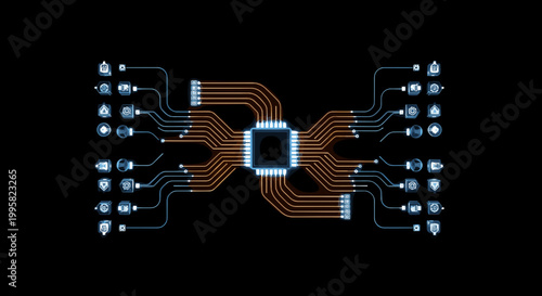 Circuit board with glowing connections 1.