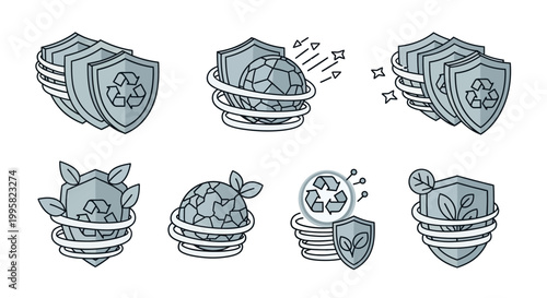 Eco friendly icons with shield protection.