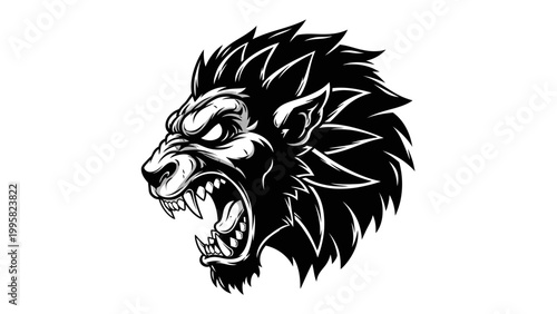 Fierce Werewolf Head Roaring, Aggressive Monster Face, Dark Fantasy Art