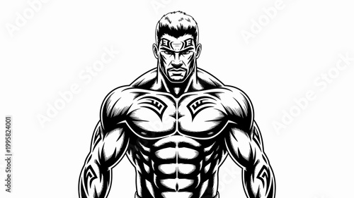 Muscular Man Bodybuilder Illustration.