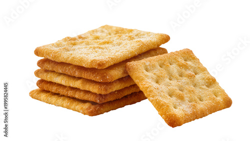 Cuadro en lienzo Stacked square crackers with one leaning beside, golden brown and textured