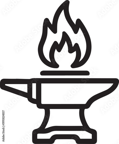 A striking, minimalist icon of a blacksmith's anvil ablaze with fire, symbolizing the raw power and artistry of the forge.