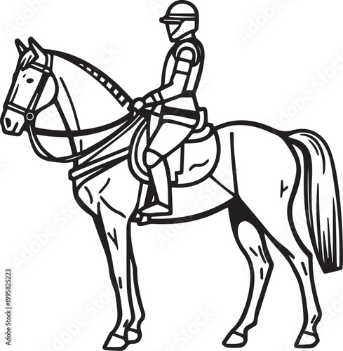 An ink drawing captures a medieval rider atop a majestic horse, ready for a tournament or adventure.