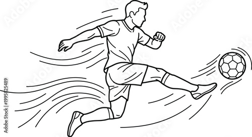 Soccer player kicking ball in motion illustration