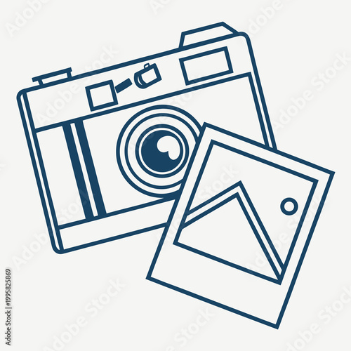 Camera and printed photo icon line art with photography snapshot photograph