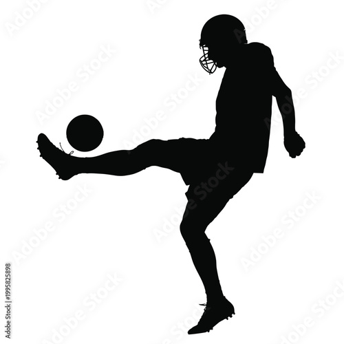 Soccer Player Balancing Ball on Foot Action Silhouette, Professional Football Athlete Skill Performance Vector for Sports Branding, Training Manuals and Athletic Graphic Design