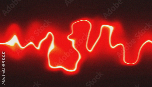 Lightwave frequency display illuminates a dark background with vibrant red glowing energy pulses that create a dynamic visual rhythm suitable for science and technology projects.