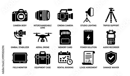 Camera and video equipment icons arranged in grid layout
