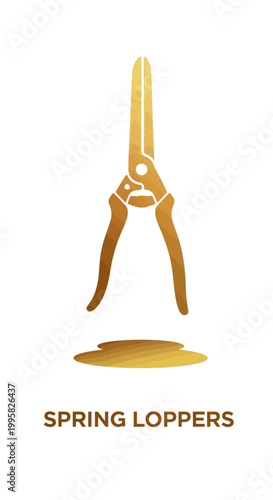 Golden Spring Loppers Isolated on White Background for Gardening.
