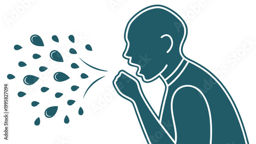 Person coughing spreading droplets respiratory illness graphic with respiratory