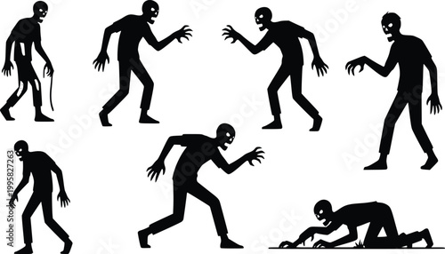 Zombie Silhouettes Set - Halloween, Horror, Walking Dead, Silhouette Vector