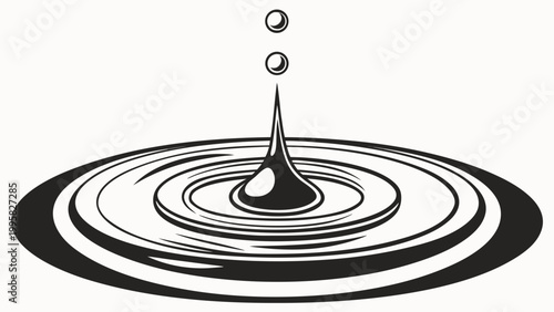 Macro liquid droplet on black polished surface in focused spotlight