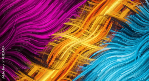 Abstract Flowing Lines of Vibrant Magenta, Orange, and Teal Paint Strokes, Creating a Dynamic and Energetic Visual Symphony