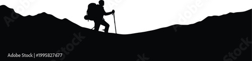 Hiking Silhouette Hiker Climbing Mountain, Adventure, Travel, Outdoors