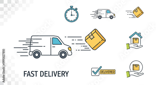 Fast delivery service icons and symbols.