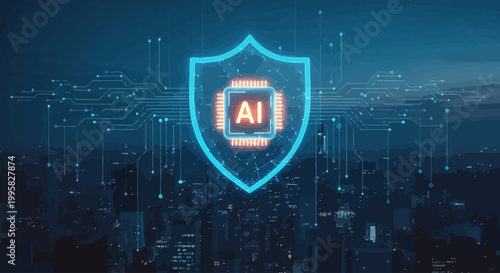 Cybersecurity Protection with AI Technology Shield Symbolizing Data Security and Digital Defense Systems